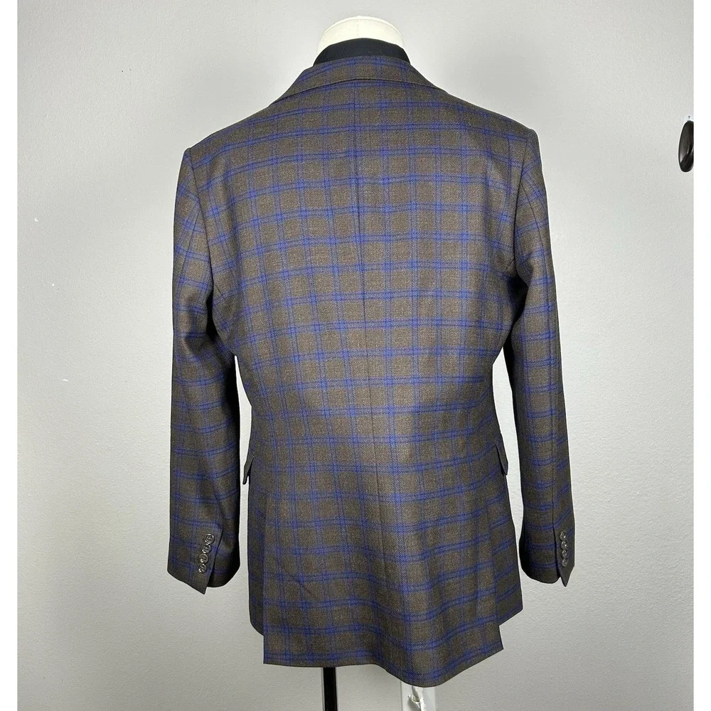 Stafford Men's Sport Coat Blazer Gray Brown Blue Plaid Wool Blend 42R 2 Button